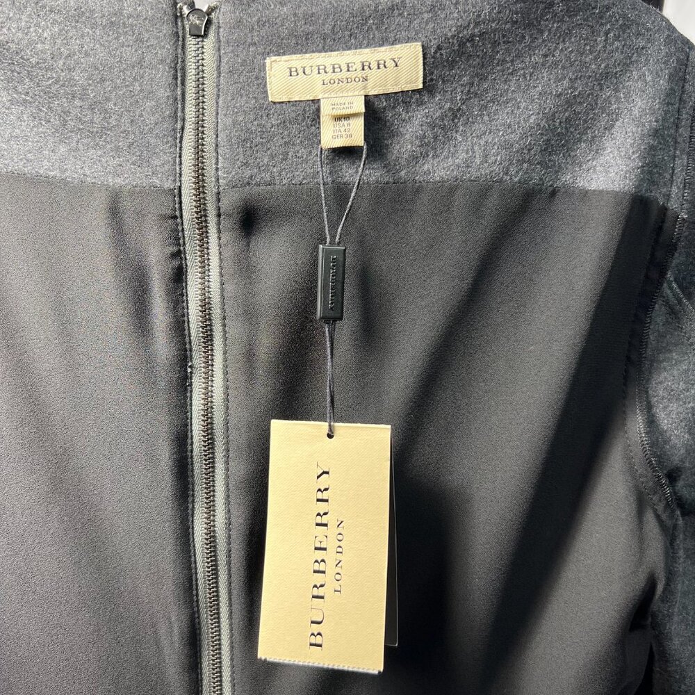 NWT BURBERRY 100% Wool Asymmetrical Neckline Mid-length Grey Dress 8US - Picture 4 of 12